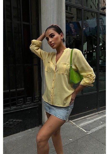 Poulina Flamlı Keten Gömlek 3257-08