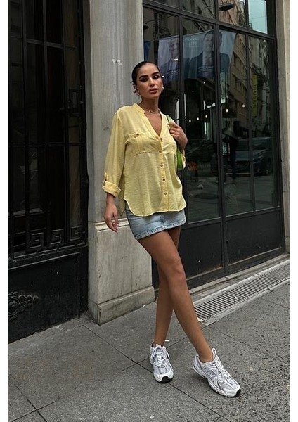 Poulina Flamlı Keten Gömlek 3257-08