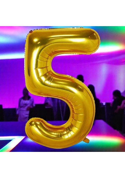 Gold 5 Rakam Folyo Balon Uçan Balona Helyum Gazına Uygun Yüksek Kalite 1 Metre Gold 5 Rakam Balon