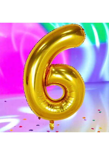 Gold 6 Rakam Folyo Balon Uçan Balona Helyum Gazına Uygun Yüksek Kalite 1 Metre Gold 6 Rakam Balon