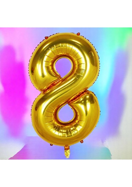 Gold 8 Rakam Folyo Balon Uçan Balona Helyum Gazına Uygun Yüksek Kalite 1 Metre Gold 8 Rakam Balon