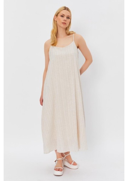 Askılı Uzun Çan Elbise - Natür fiyatları