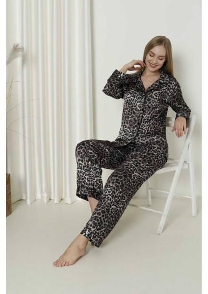 Nbb 3005 Kadın Desenli Saten Pijama Takımı