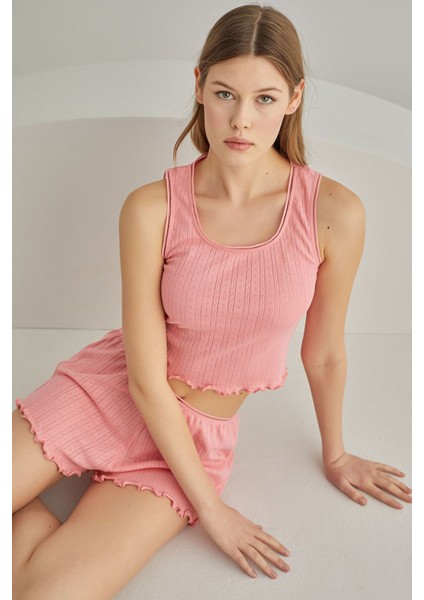 Nbb 68045 Kadın Pempe Self Patterned Crop Şortlu Takım