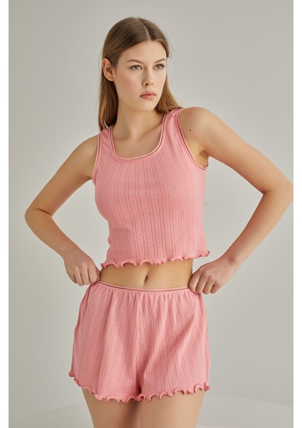 Nbb 68045 Kadın Pempe Self Patterned Crop Şortlu Takım fırsatları