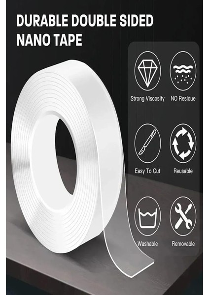 1 Metre 3 cm Çok Amaçlı Çift Taraflı Süper Güçlü Yıkanabilir Nano Jel Bant