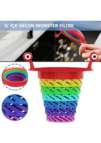 Katlanır Evye Lavabo Gider Filtresi Mutfak Süzgeci 6 Kademeli Renkli Süzgeç Küvet Plastik