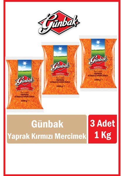 Yaprak Kırmızı Mercimek 1 kg x 3 Adet Tek Ebat