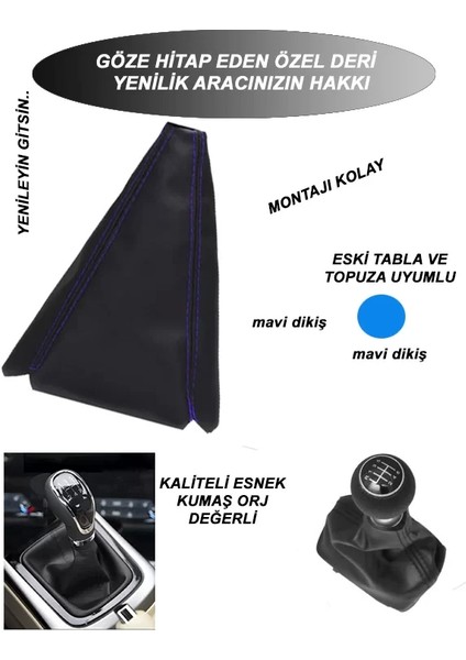 Ford Focus C-Max Uyumlu Araç,araba,oto Vites Körüğü Mavi Dikiş