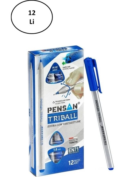 Triball Tükenmez Kalem 1 mm Mavi 12'li