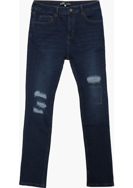 Erkek Yırtık Detay Likralı Skinny Fit Koyu Jean Pantolon