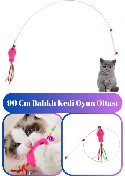 Renkli Zilli Kedi Balık Tutma Oyun Oltası Kırılmaz Peluş Balıklı Oyuncağı Olta 90 cm fiyatları
