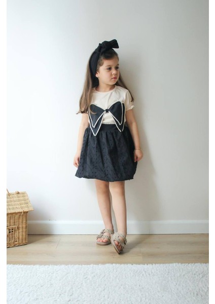 Fiyonk Detaylı Etekli kız Takımı günlük rahat okul kombini