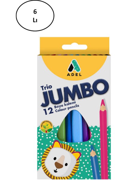 Boya Kalemi Jumbo Üçgen Tam Boy 12 Renk 6'lı