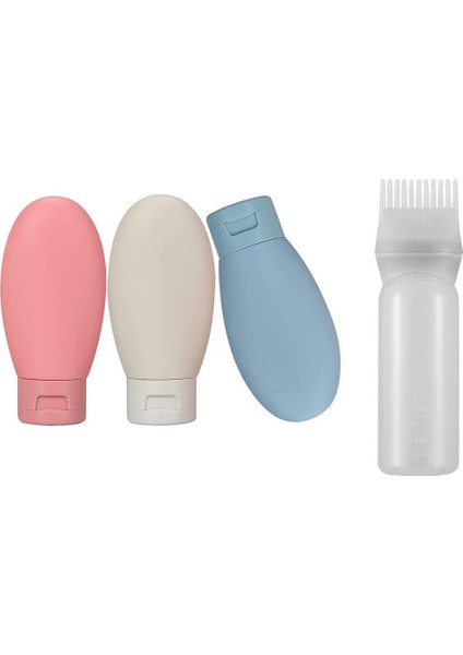 Taraklı Saç Boyama Şişesi - 3 Adet Seyahat Tipi Doldurulabilir Krem Şampuan Kutusu