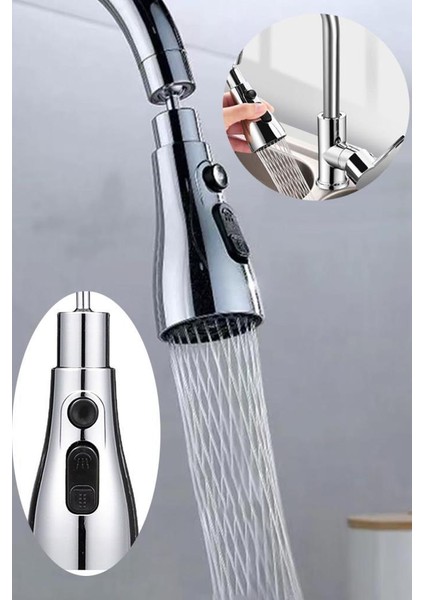 2 Adet 3 Fonksiyonlu Metalik Musluk Başlığı Fonksiyonel Tazyikli Musluk Aparatı fırsatları