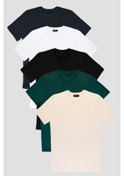 5’li Erkek Tişört Seti | %100 Pamuk Basic Standart Kalıp indirimleri