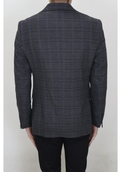 Moda Fistan Store Erkek Füme Ekose Kareli Italyan Kesim Dar Kalıp Çift Düğme Kışlık Blazer Ceket fırsatları