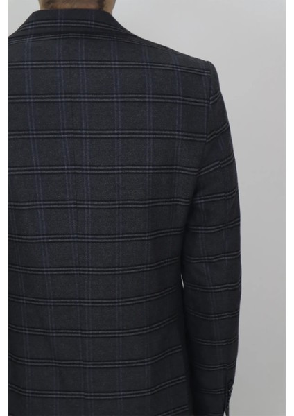 Moda Fistan Store Erkek Füme Ekose Kareli Italyan Kesim Dar Kalıp Çift Düğme Kışlık Blazer Ceket indirimleri