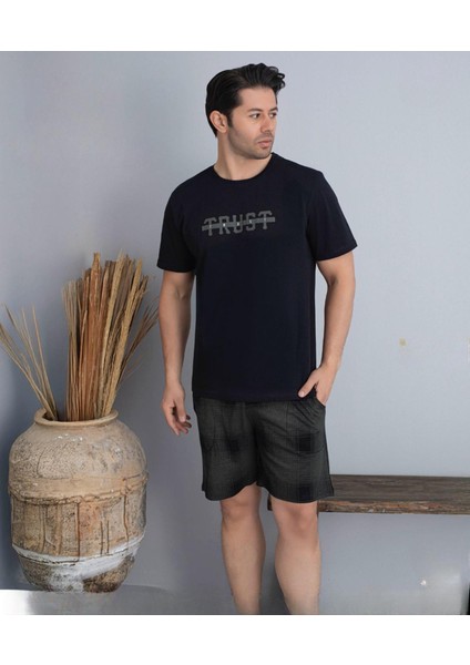 Erkek Bisiklet Yaka Kısa Kol Şortlu Pijama Takımı 6175/3 - 1 Adet