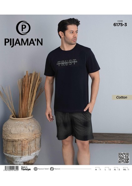 Erkek Bisiklet Yaka Kısa Kol Şortlu Pijama Takımı 6175/3 - 1 Adet