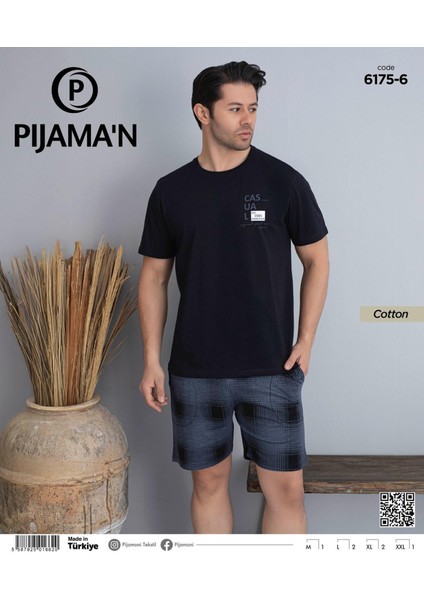 Erkek Bisiklet Yaka Kısa Kol Şortlu Pijama Takımı 6175/6 - 1 Adet