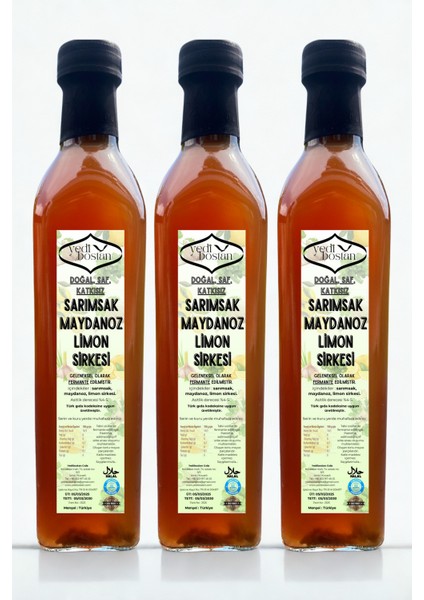 Sarımsak Maydanoz Limon Sirkesi Doğal Saf ve Katkısız 500 ml x 3 Adet