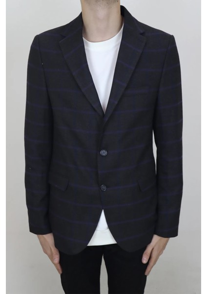 Moda Fistan Store Erkek Siyah Ekose Kareli Italyan Kesim Dar Kalıp Çift Düğme Kışlık Blazer Ceket fiyatları