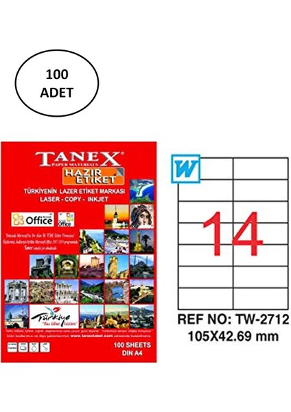 TW-2712 Lazer Etiket 105X42 mm 100 Lü