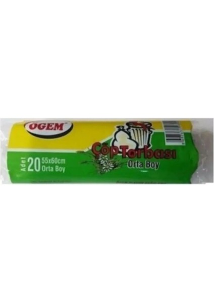 Orta Boy Çöp Torbası 55 x 60 cm 20 Li Rulo x 1 Paket = 20 Adet (Mavi)