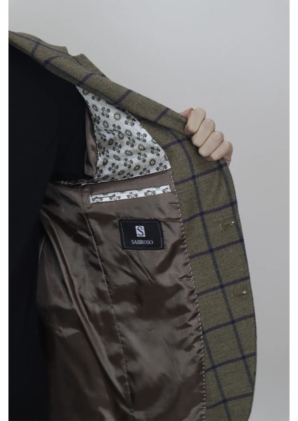 Moda Fistan Store Erkek Ekose Kareli Italyan Kesim Dar Kalıp Çift Düğme Kışlık Blazer Ceket