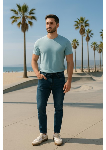 Erkek Slim Fit Likralı Mavi Jean Pantolon fiyatları