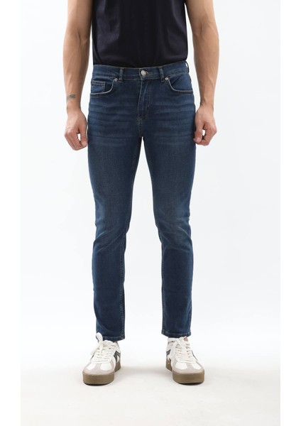 Erkek Slim Fit Likralı Mavi Jean Pantolon