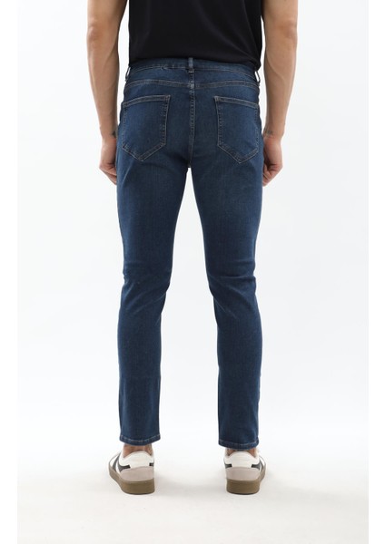 Erkek Slim Fit Likralı Mavi Jean Pantolon