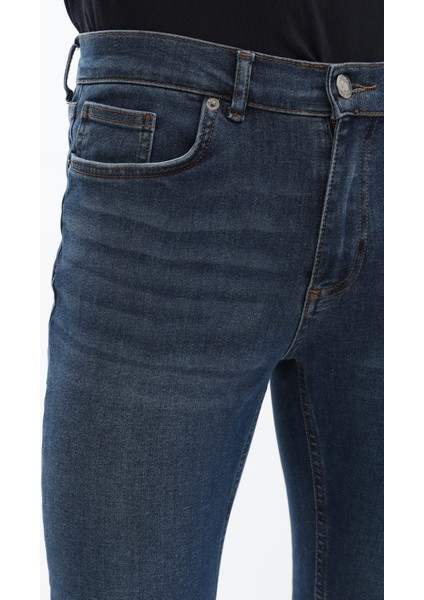 Erkek Slim Fit Likralı Mavi Jean Pantolon