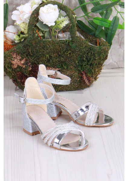 352091 Taşlı Detaylı Topuklu Kız Çocuk Abiye Ayakkabı