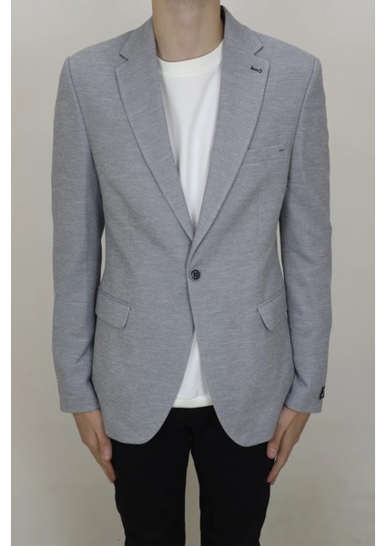 Moda Fistan Store Erkek Gri Italyan Kesim Dar Kalıp Tek Düğme Çift Yırtmaçlı Blazer Ceket