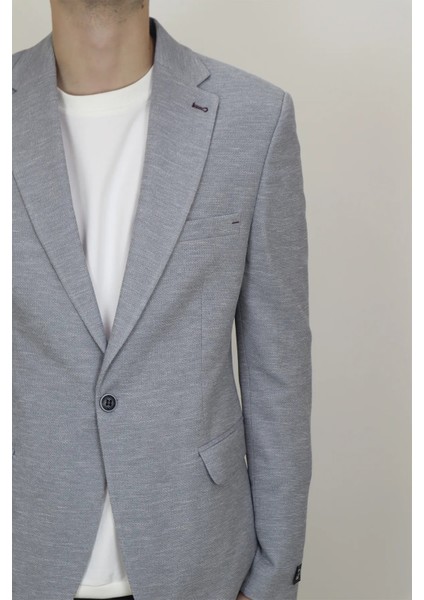 Moda Fistan Store Erkek Gri Italyan Kesim Dar Kalıp Tek Düğme Çift Yırtmaçlı Blazer Ceket