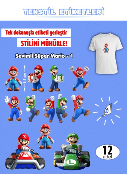 Ütü ile Yapışan Kıyafet Etiketi Süper Mario-1 12LI Set