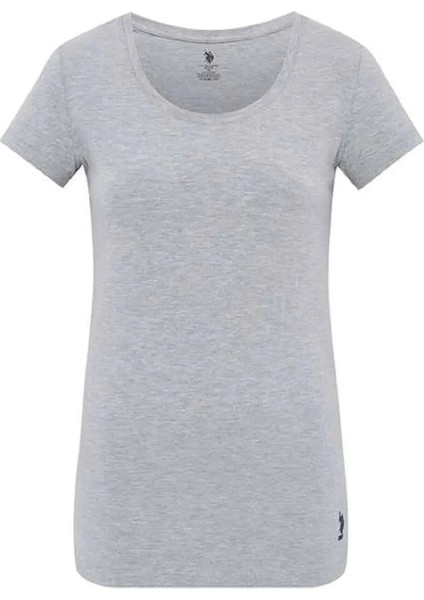 Kadın Gri Melanj Derin Yuvarlak Yaka T-Shirt 66003