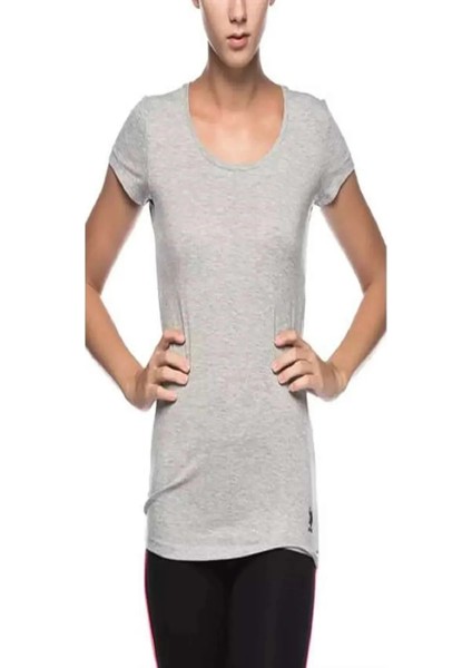 Kadın Gri Melanj Derin Yuvarlak Yaka T-Shirt 66003 fiyatları