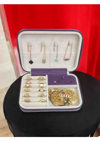 Kadın Takı Kutusu | Çok Gözlü, Taşınabilir, Fermuarlı Mücevher Saklama ve Düzenleme Kutusu – Yüzük, Kolye, Bilezik Organizer”