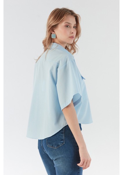Basic Çift Cepli Arkası Uzun Crop Gömlek modelleri