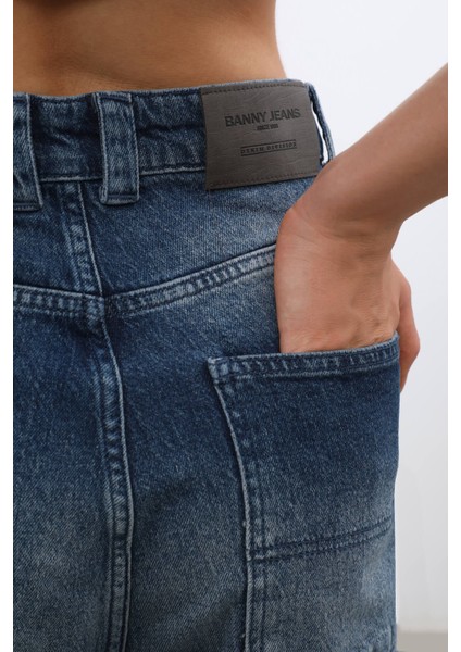 Kadın Yüksek Bel Skater Fit Jean Pantolon Lacivert