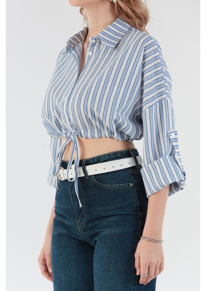 Çizgili Önü Bağlamalı Crop Gömlek indirimleri