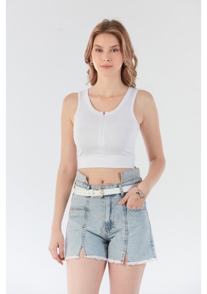 Basic Önü Fermuarlı Crop Body