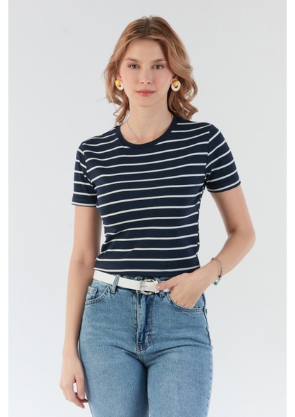 Basic Çizgili Crop Tişört