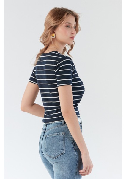 Basic Çizgili Crop Tişört