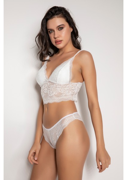 Ekru Destekli V Yaka Dantelli Büstiyer Takımı 5567 indirimleri