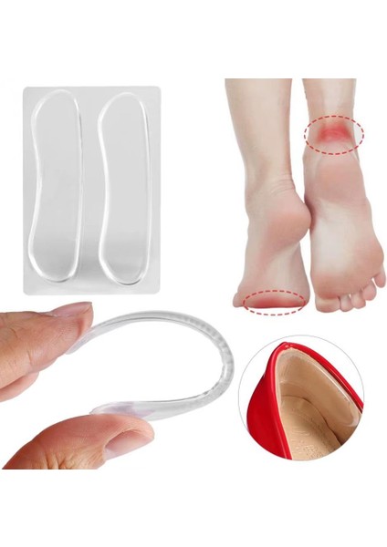 Ayakkabı Vurma Önleyici Şeffaf Silikon Topuk Yastığı 2 Çift